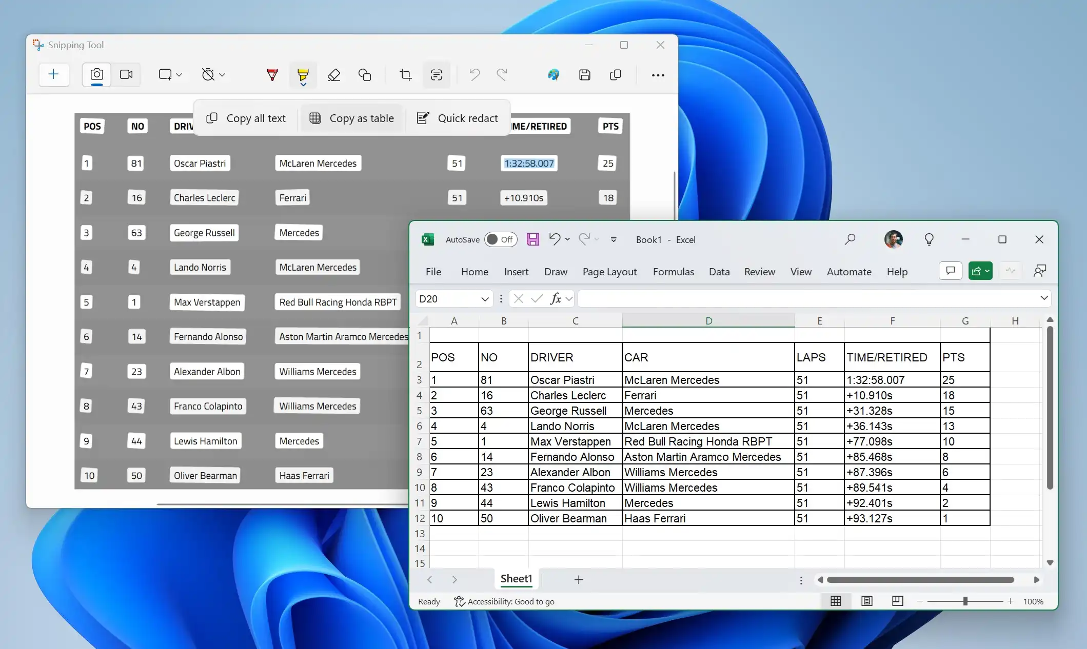 Microsoft Tests New Snipping Tool Feature to Seamlessly Copy Table Data into Spreadsheets